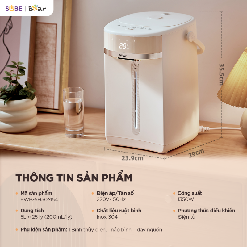 [SALE 20/10] Bình thuỷ điện Bear 5L EWB-5H50M54